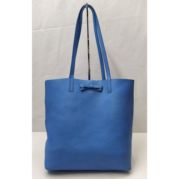 Kate Spade Blue Pebbled Leather Bow Double Handle Large Tote - Picture 1 of 16